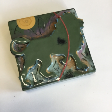 Dark Green Lion Dimensional Stoneware Art Tile