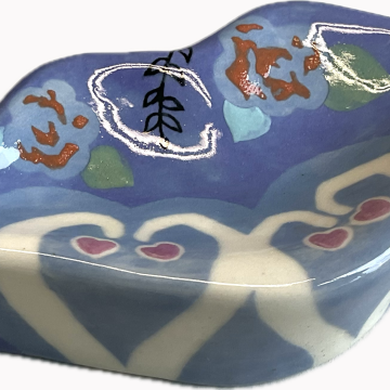 “LIPS” Wall Tile/Dish in blue iris/denim