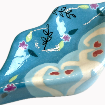 “LIPS” Wall Tile/Dish in teal/turquoise